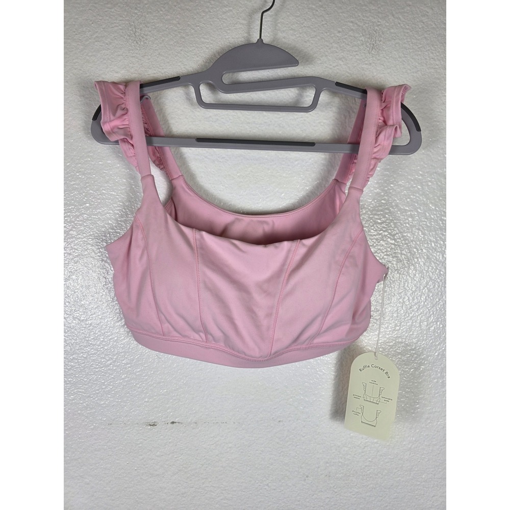 Blogilates Ruffle Corset Bra Light‎ Pink Sports Bra Large